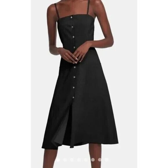 Theory‎ Black Kayleigh Eco Crunch Waist Convertible Button Front Linen Dress - Picture 1 of 13
